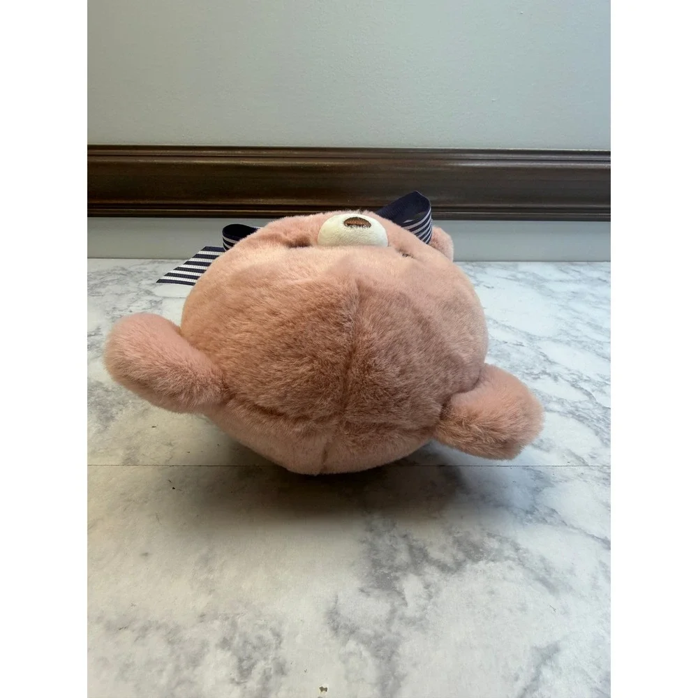 Kawaii Pink Teddy Bear Plush Stuffed Animal with Blue Striped Bow 9 Inch